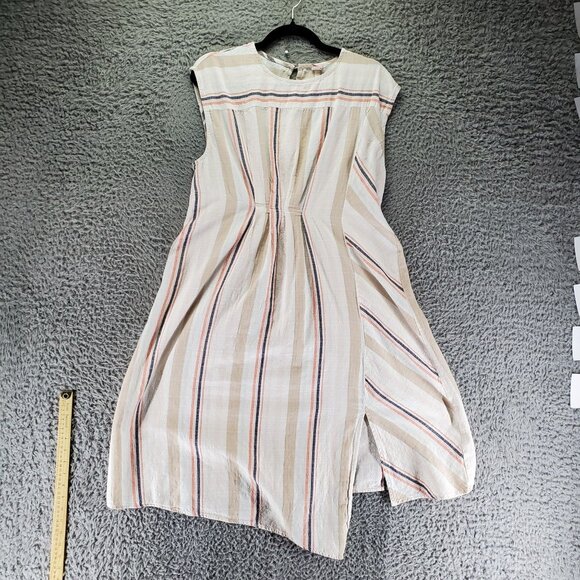 Uncle Frank Dress Womens Large Multicolor Striped Lightweight Linen Blend Midi - Picture 1 of 8